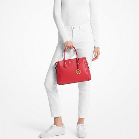 Michael Kors Mercer Medium Belted Satchel Crossbody And Wallet Set Bright Red - Picture 4 of 15